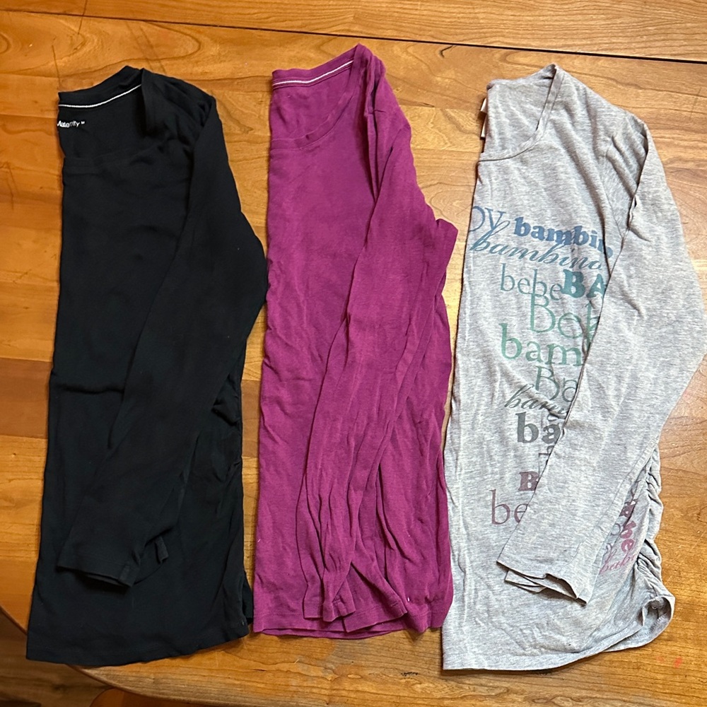 Set of 3 long sleeve maternity T-shirts, black purple, gray baby bambino